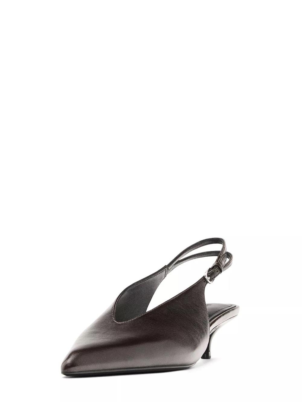 Massimo Dutti Brown Leather Pointed-Toe Slingback Kitten Heels | Size 9